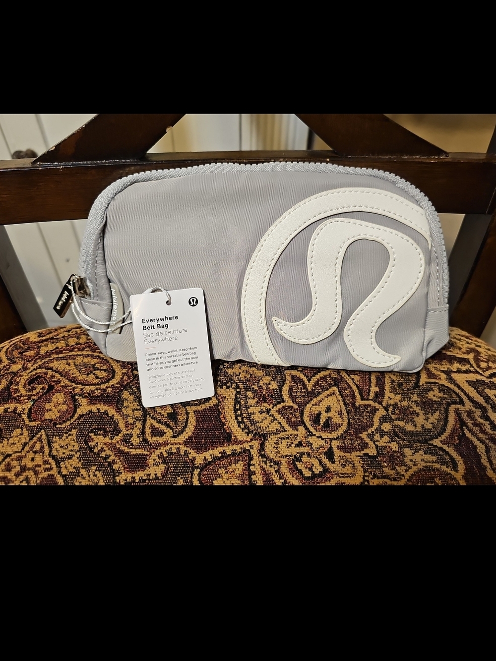 lululemon athletica Light Gray Crossbody Belt Bag with White Logo